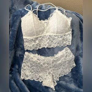 Lingerie Set White Lace Bralette Bra Matching Panties Waist Fit sexy pick size